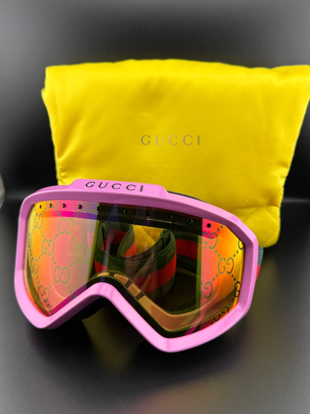 Gucci GG1210S Pink GG Monogram Ski Goggles Shield Eyewear Made in Italy